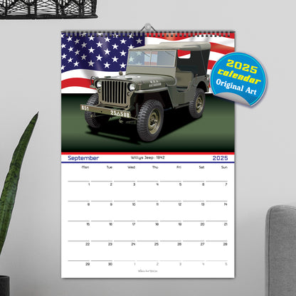 Classic Car 2025 Wall Calendar on Country Flag Backgrounds