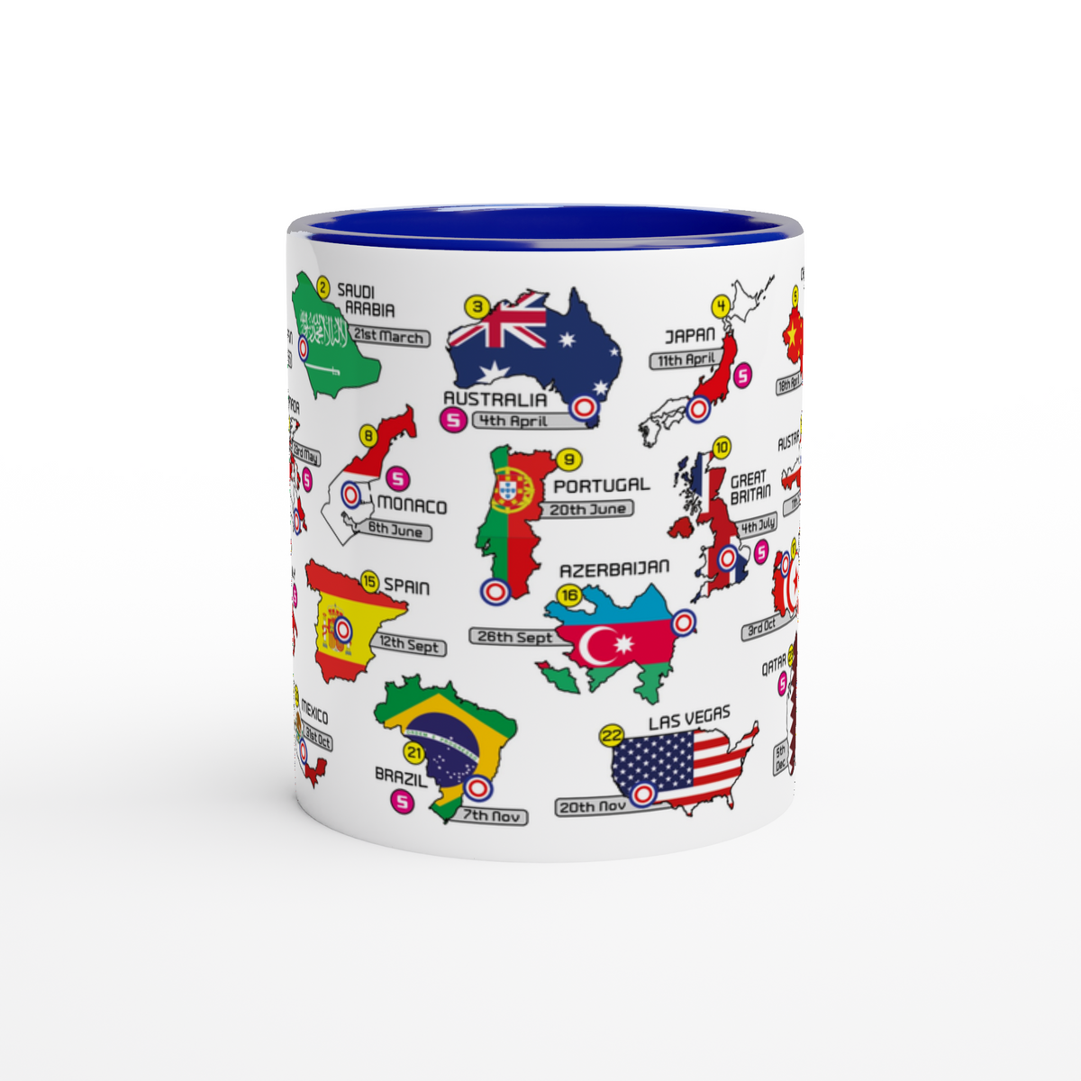 Formula 1 2027 Calendar Mug with Countries and Flags