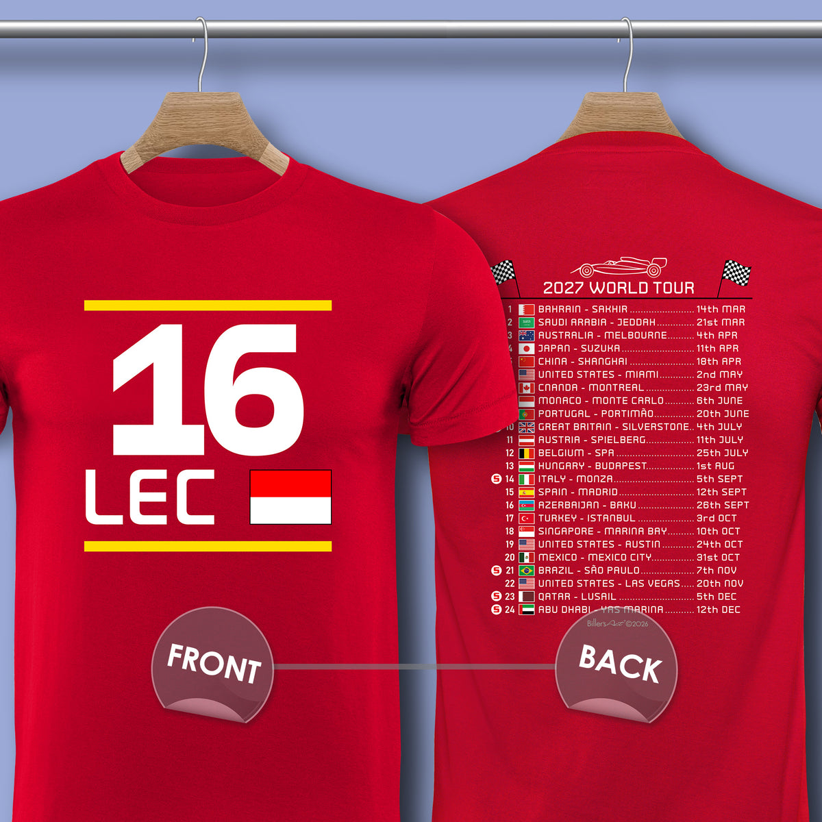 2027 Formula 1 Charles Leclerc Calendar T-Shirt