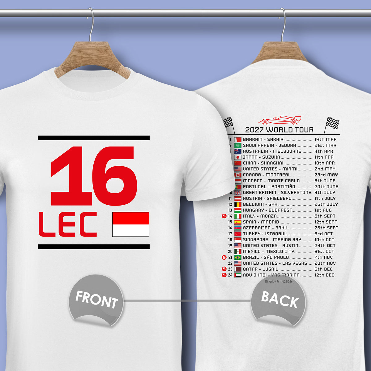 2027 Formula 1 Charles Leclerc Calendar T-Shirt