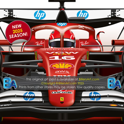 Charles Leclerc Formula 1 Ferrari 2025 Racing Car Print
