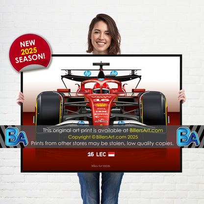 Charles Leclerc Formula 1 Ferrari 2025 Racing Car Print