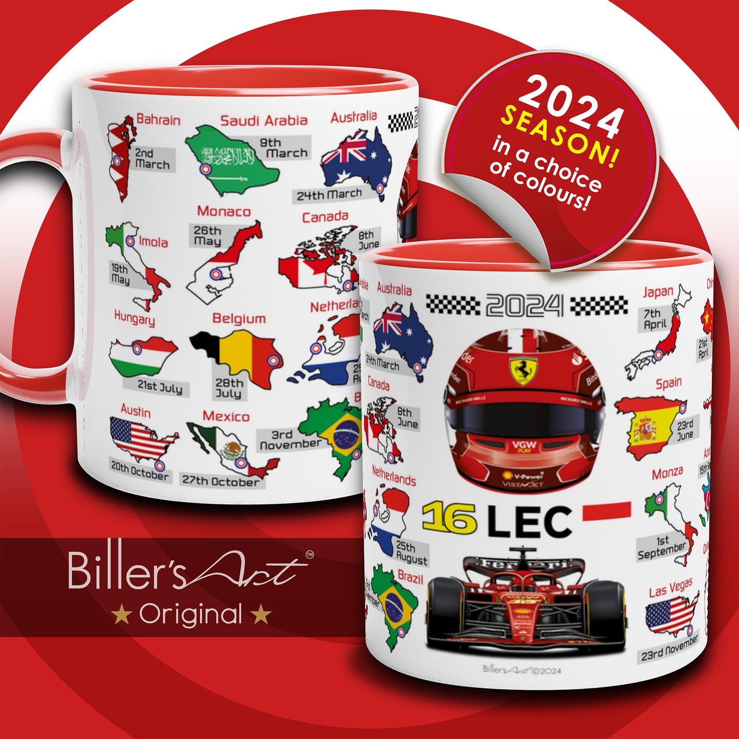 Charles Leclerc 2024 Formula 1 Season Fixture Racing Calendar Mug