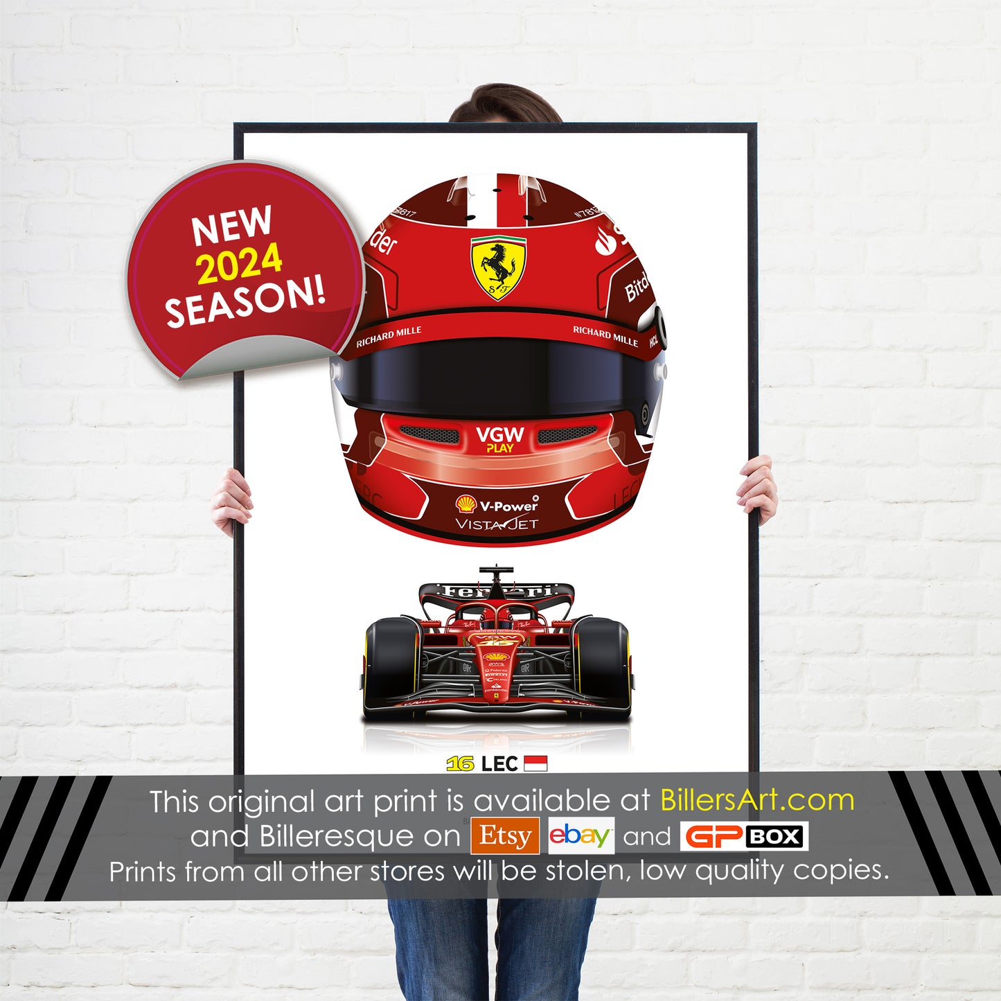 Charles Leclerc Formula 1 Racing Helmet 2024 Ferrari Print