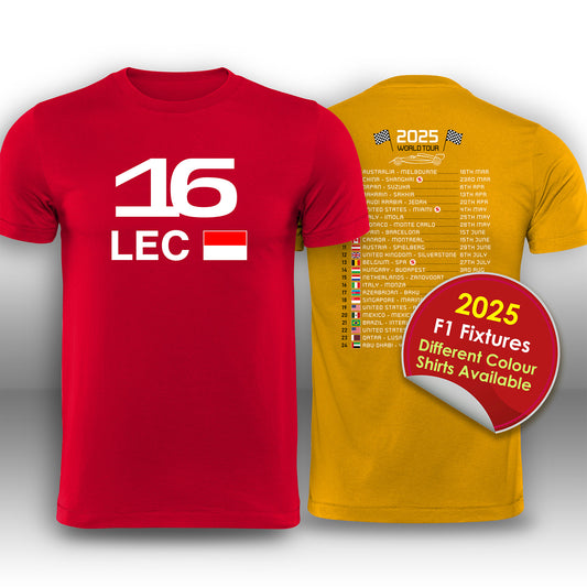 Charles Leclerc 2025 Race Calendar Formula 1 F1 T-Shirt