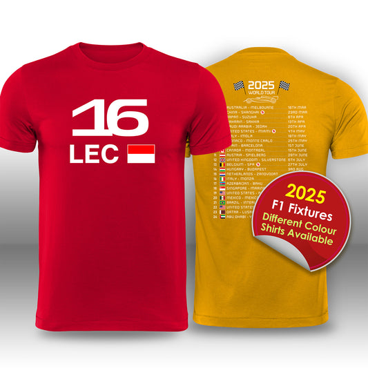 Charles Leclerc 2025 Race Calendar Formula 1 F1 T-Shirt