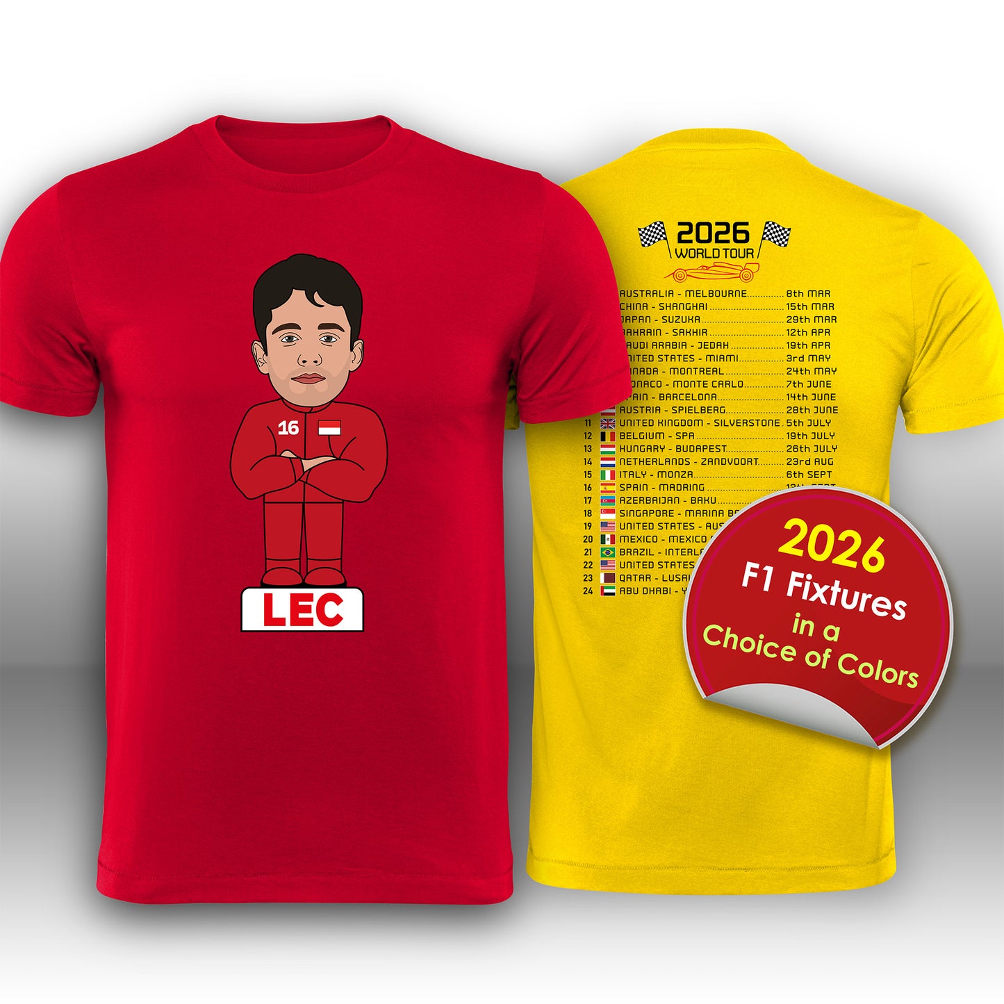 Charles Leclerc 2026 Cartoon Calendar Formula 1 T-Shirt