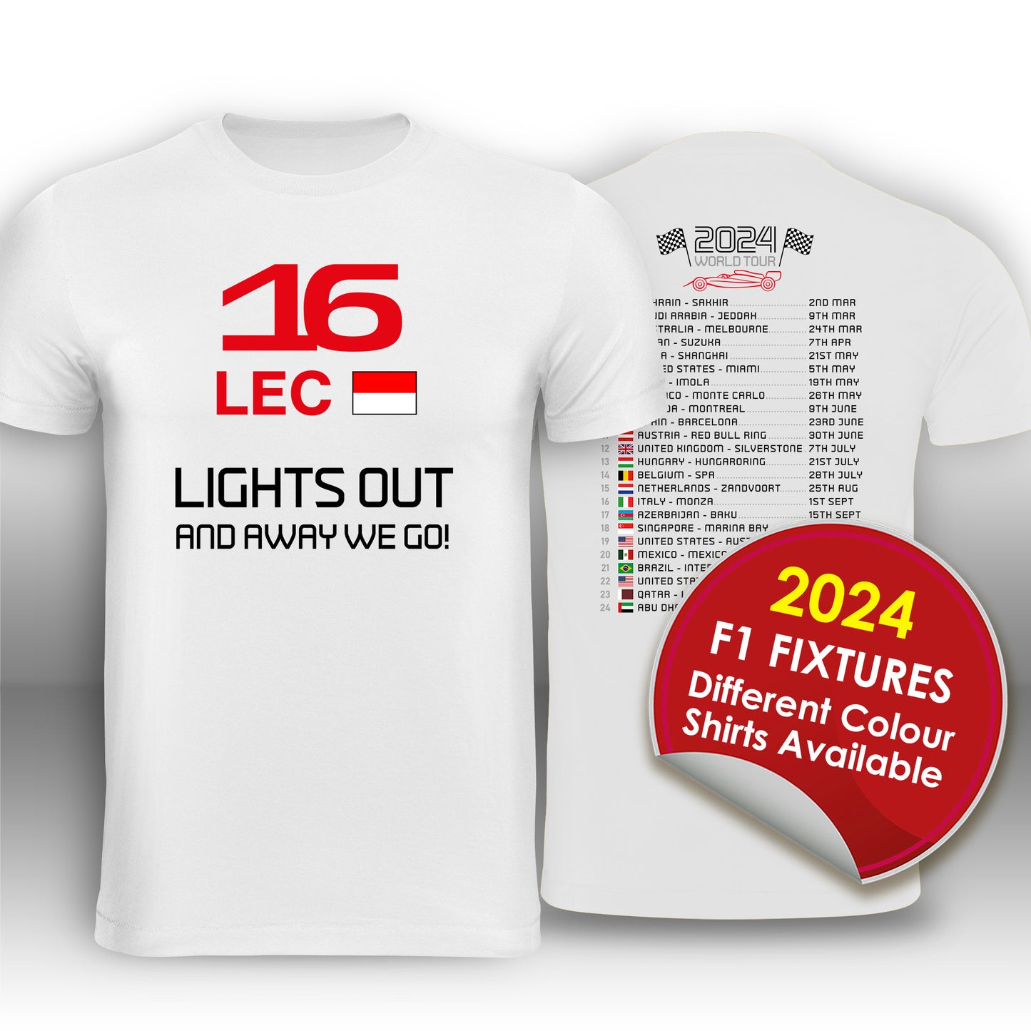 Charles Leclerc Formula 1 2024 Race Calendar T-Shirt