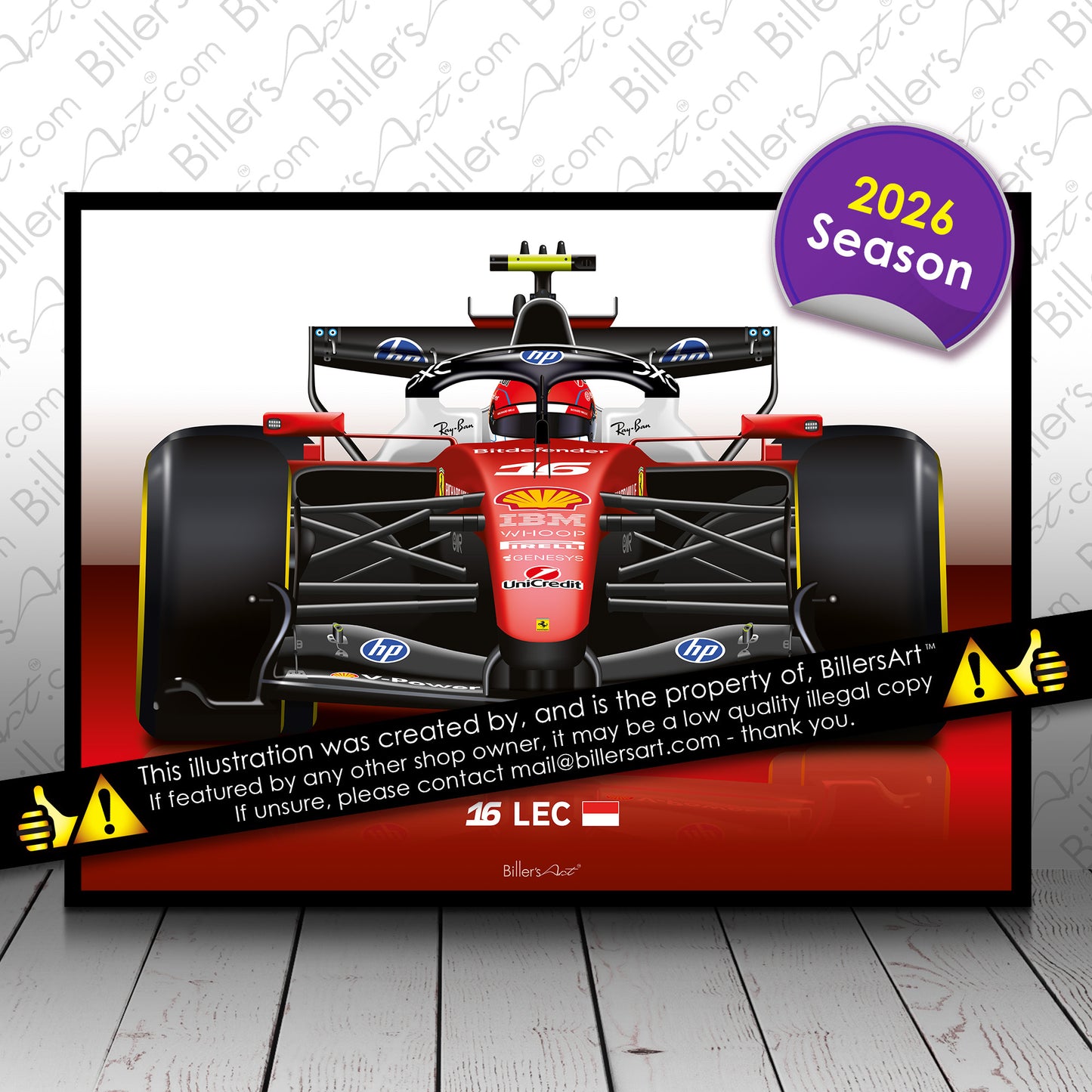 Charles Leclerc Formula 1 Ferrari 2026 Racing Car Print