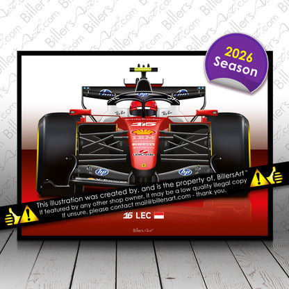 Charles Leclerc Formula 1 Ferrari 2026 Racing Car Print