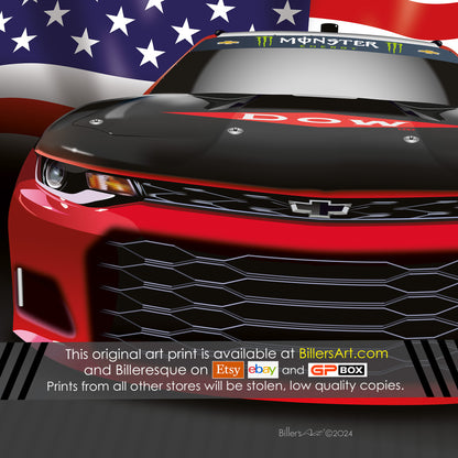 Chevrolet ZL1 Supercar High Quality Print Illustration with the US Stars and Stripes Flag