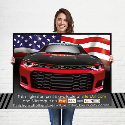 Chevrolet ZL1 Supercar High Quality Print Illustration with the US Stars and Stripes Flag