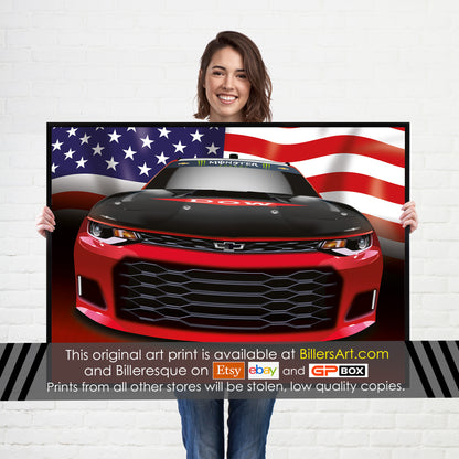 Chevrolet ZL1 Supercar High Quality Print Illustration with the US Stars and Stripes Flag