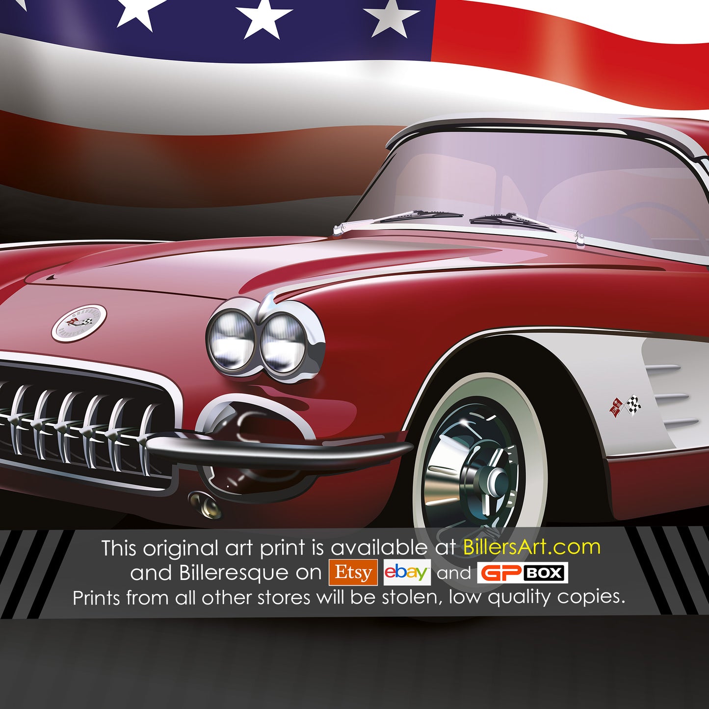 Chevrolet Corvette 1960 US Muscle Car High Quality Colourful Illustration Poster