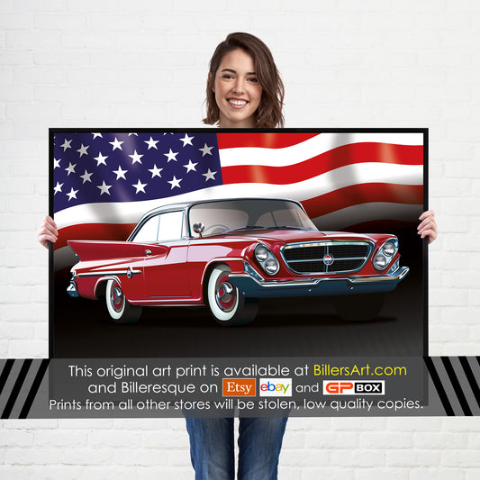 Chrysler 300G 1961 US Muscle Car High Quality Colourful Illustration Poster