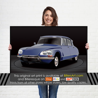 Citroen DS Classic Car High Quality Colourful Illustration Poster