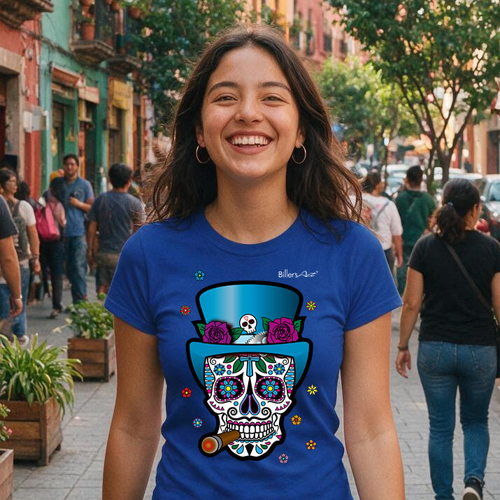 Day of the Dead Fire with Flowers Womens' Slim Fit T-Shirt