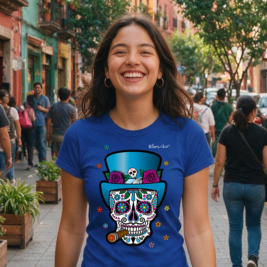 Day of the Dead Fire with Flowers Womens' Slim Fit T-Shirt