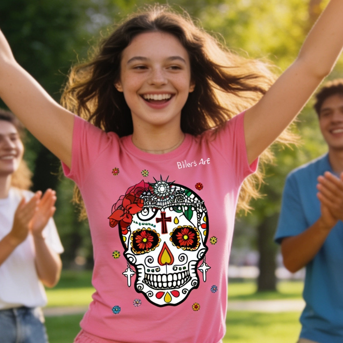 Day of the Dead Water with Flowers Womens' Slim Fit T-Shirt