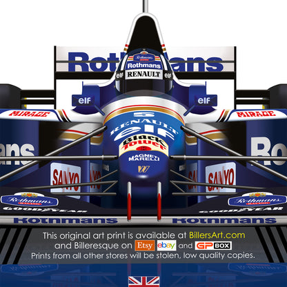 Formula 1 Classic - Damon Hill - 1996 World Champion for Williams - Super Poster - F1 Grand Prix Wall Art Poster Illustration