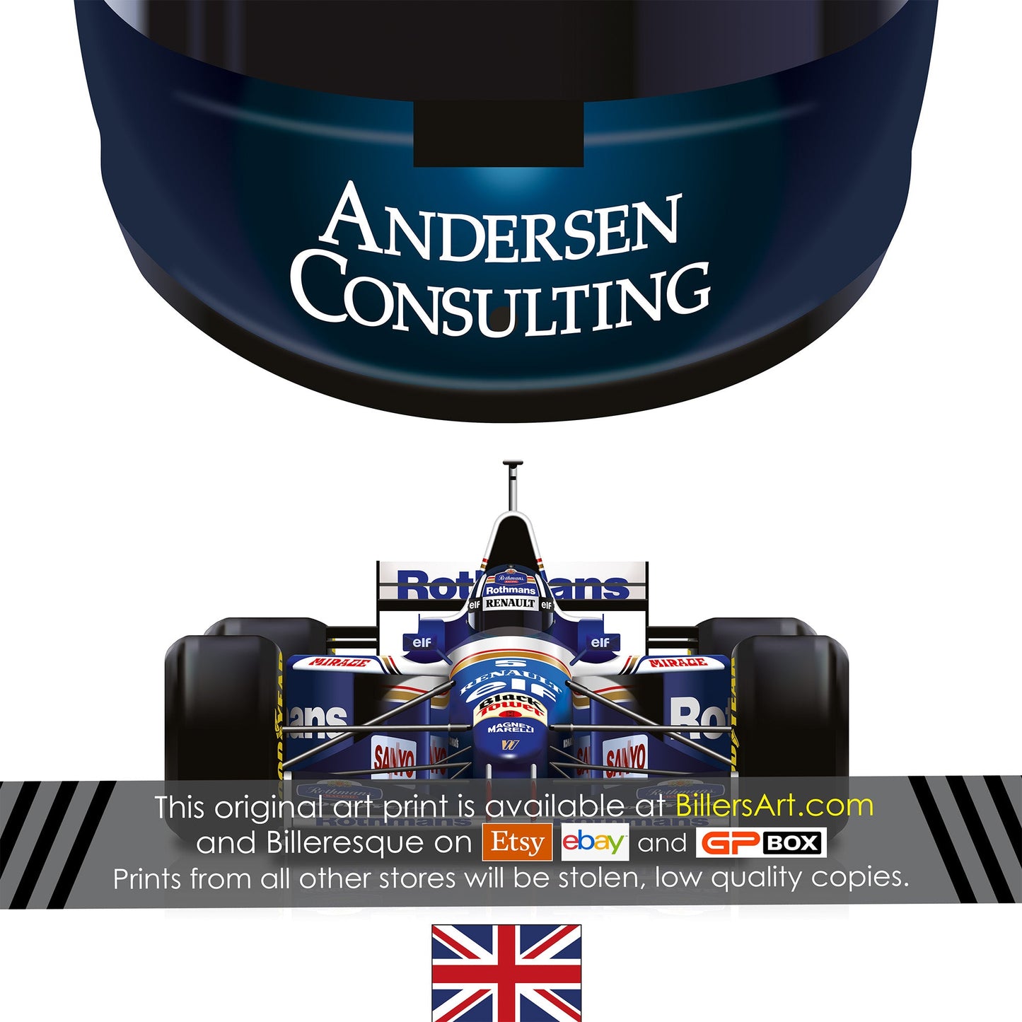 Damon Hill Formula 1 Racing Helmet 1996 Williams Print