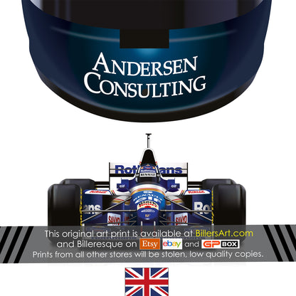 Damon Hill Formula 1 Racing Helmet 1996 Williams Print