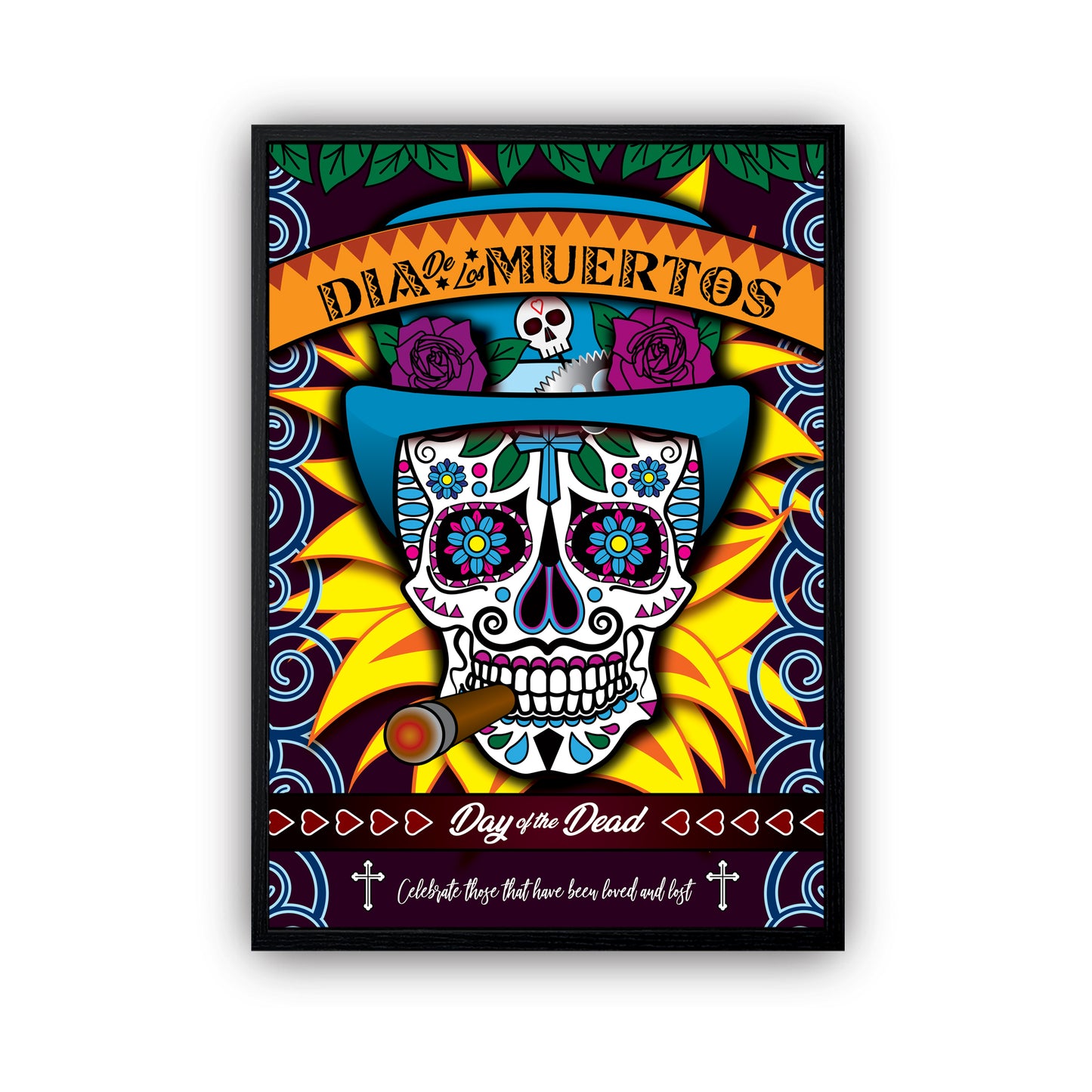 Day of the Dead FIRE Sugar Skull Poster - Biller's Art