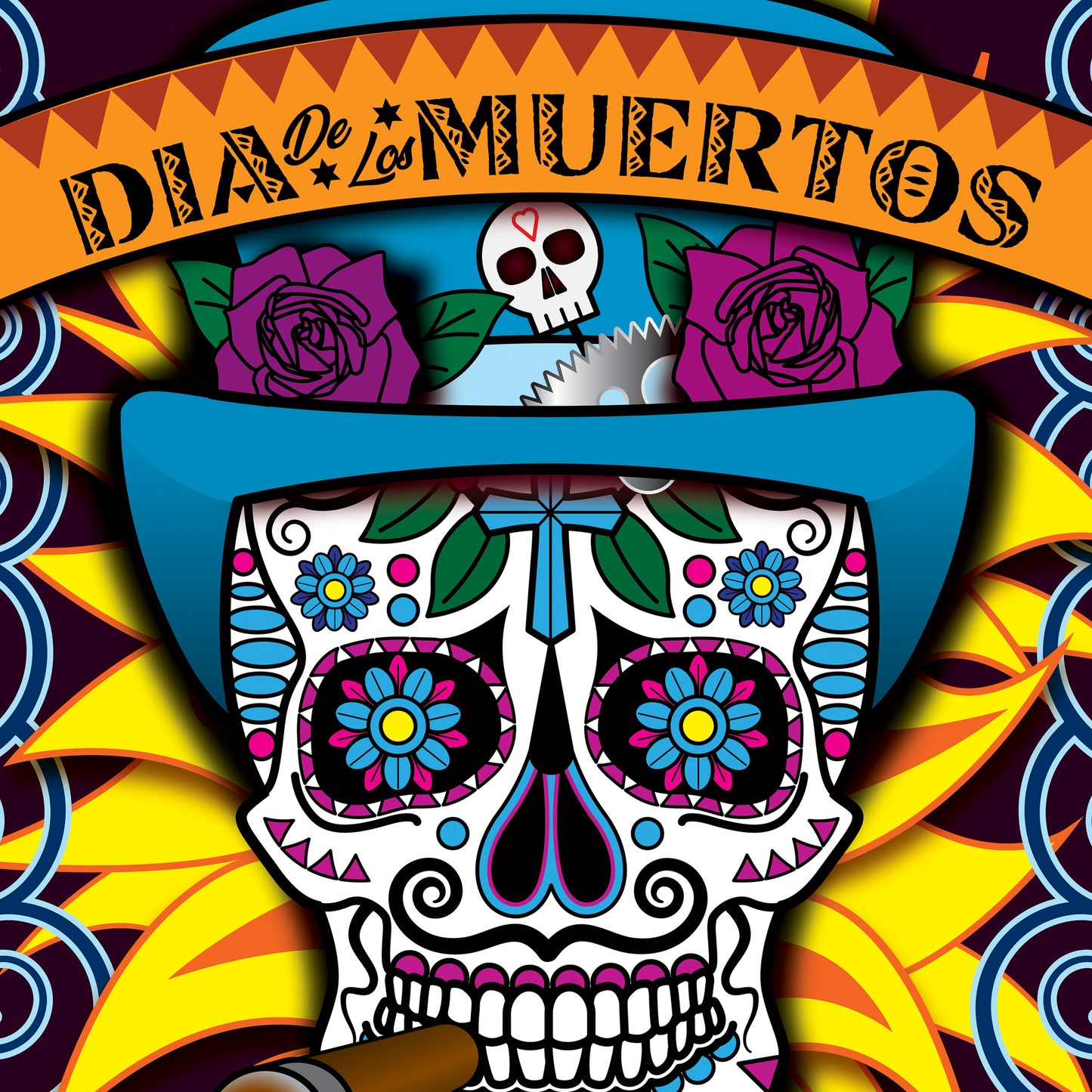 Day of the Dead FIRE Sugar Skull Poster - Biller's Art