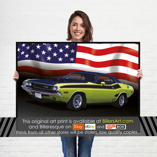 Dodge Challenger  US Muscle Car High Quality Colourful Illustration Poster