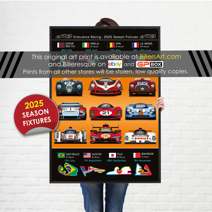 WEC World Endurance Racing 2025 Season Circuit Dates Portrait Wall Calendar print