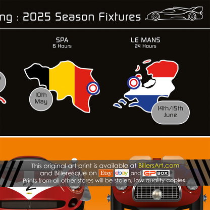 WEC World Endurance Racing 2025 Season Countries Dates Portrait Wall Calendar print