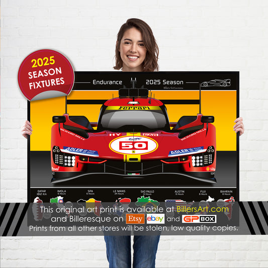 WEC Ferrari 499P World Endurance Racing 2025 Season Dates Wall Calendar print