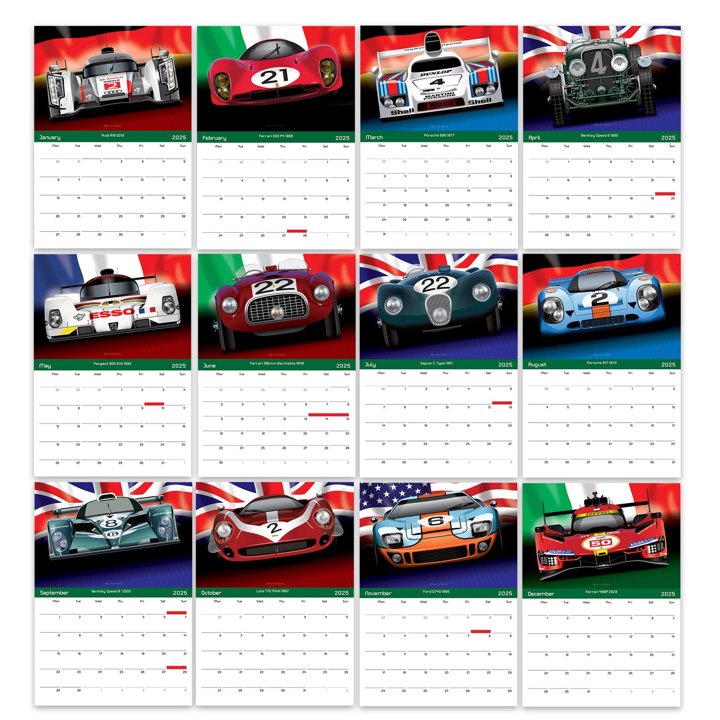 2025 WEC Endurance Racing Car Calendar. Classics Le Mans Cars