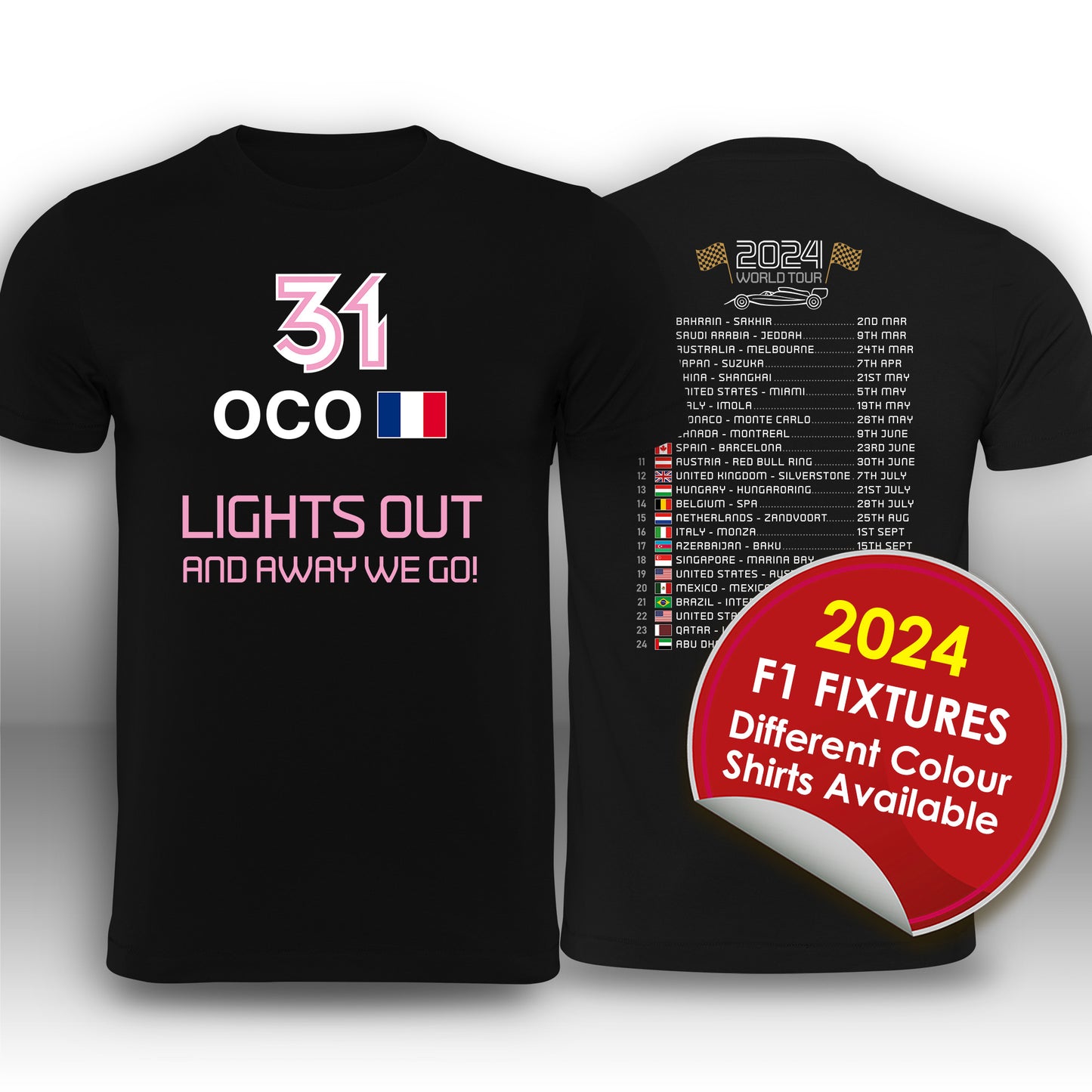 Esteban Ocon Formula 1 2024 Race Calendar T-Shirt