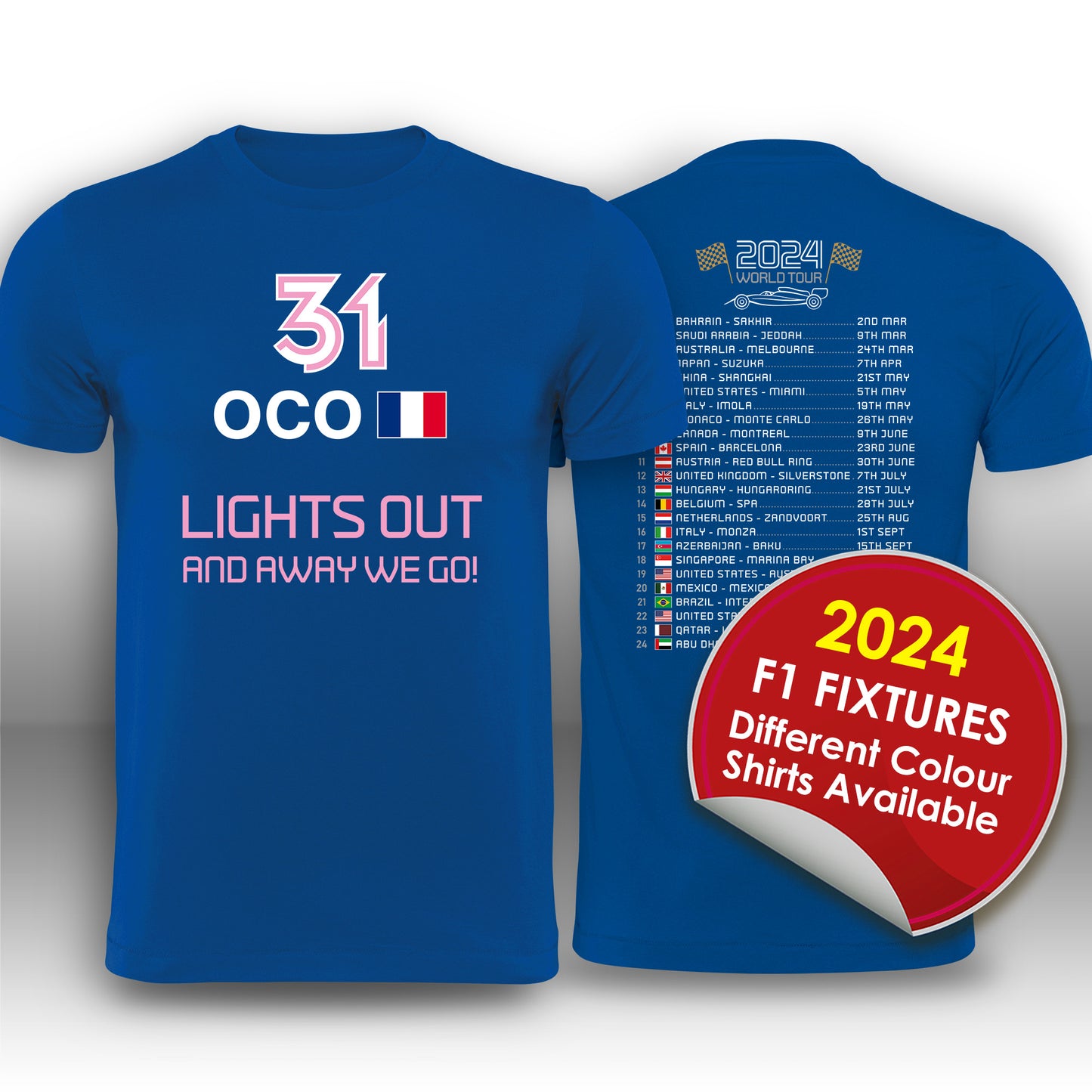 Esteban Ocon Formula 1 2024 Race Calendar T-Shirt