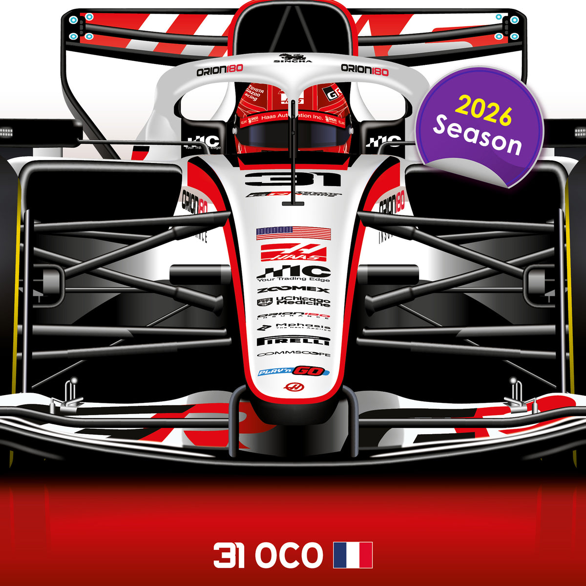 Esteban Ocon Formula 1 Haas 2026 Racing Car Print