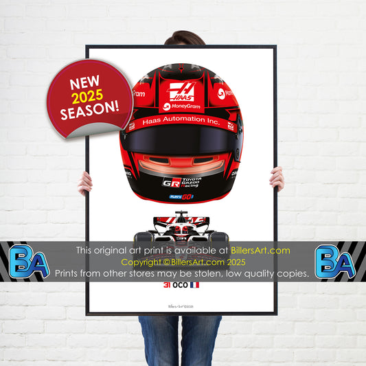 Esteban Ocon Formula 1 Racing Helmet 2025 Haas Print