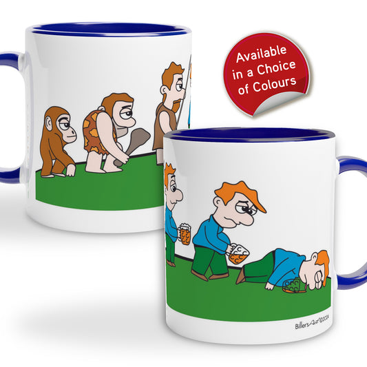 Fun Colourful Evolution Cartoon Mug charting the creation of modern man