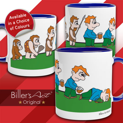 Fun Colourful Evolution Cartoon Mug charting the creation of modern man