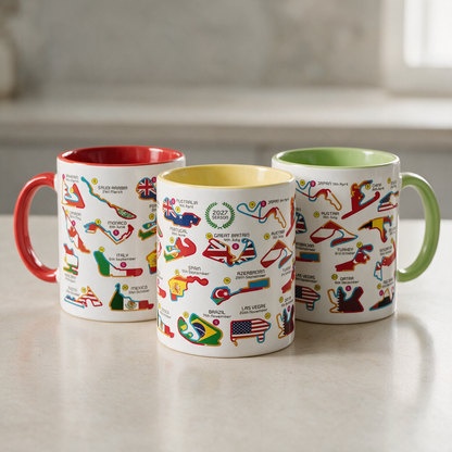 Formula 1 2027 Calendar Mug With Circuits and Flags