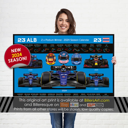 Alexander Albon Formula 1 2024 Detailed Season Dates Wall Calendar