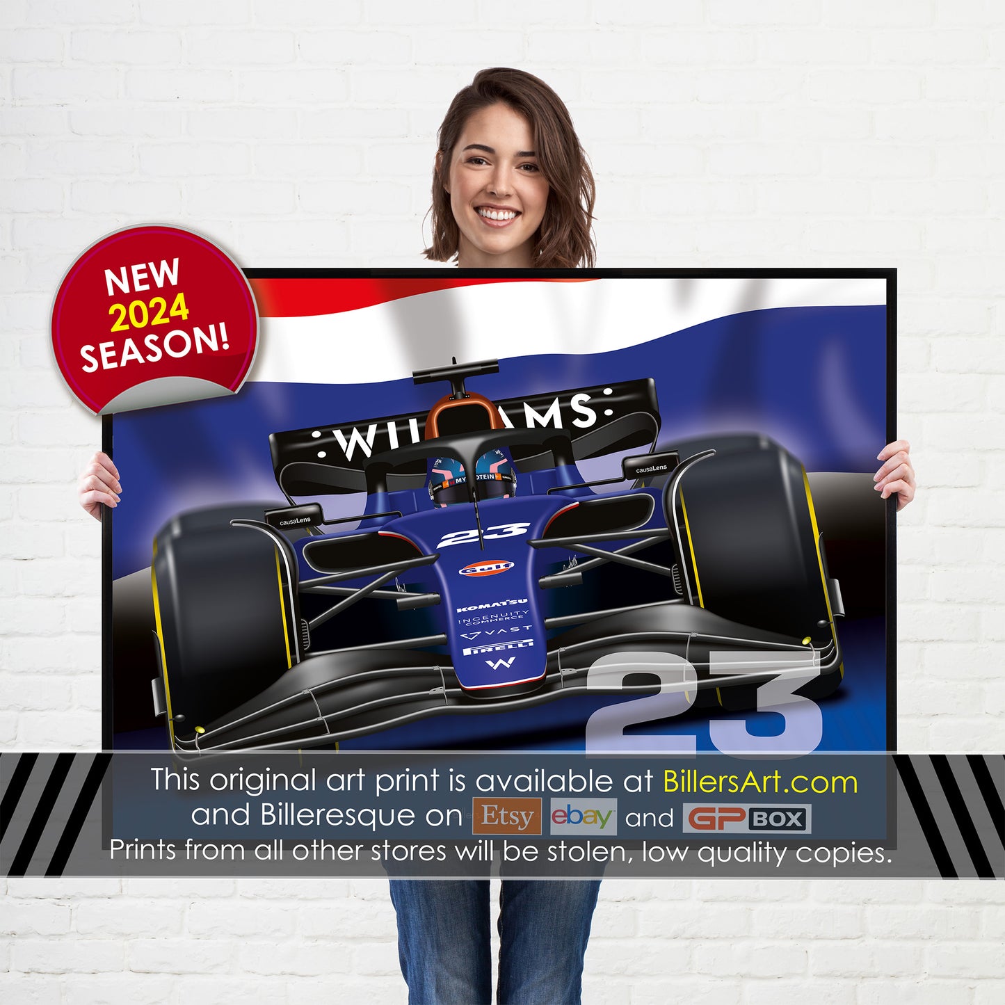 Alexander Albon Formula 1 Williams 2024 Flag Print