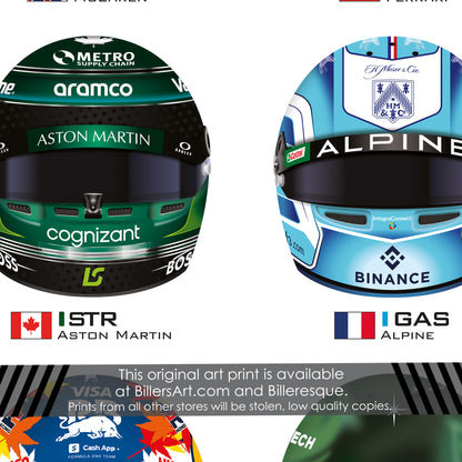 Formula 1 Latest Drivers' Helmets 2024 Wall Print