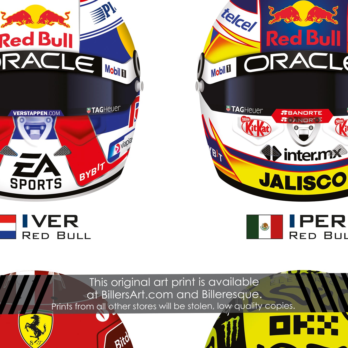 Formula 1 Latest Drivers' Helmets 2024 Wall Print