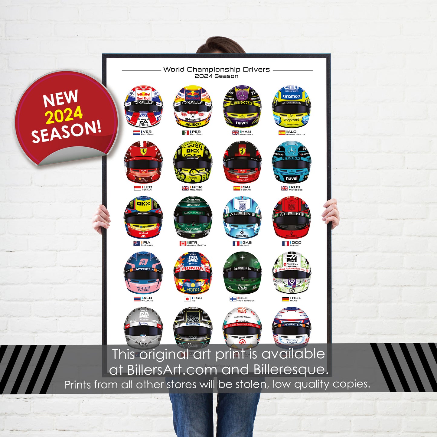 Formula 1 Latest Drivers' Helmets 2024 Wall Print