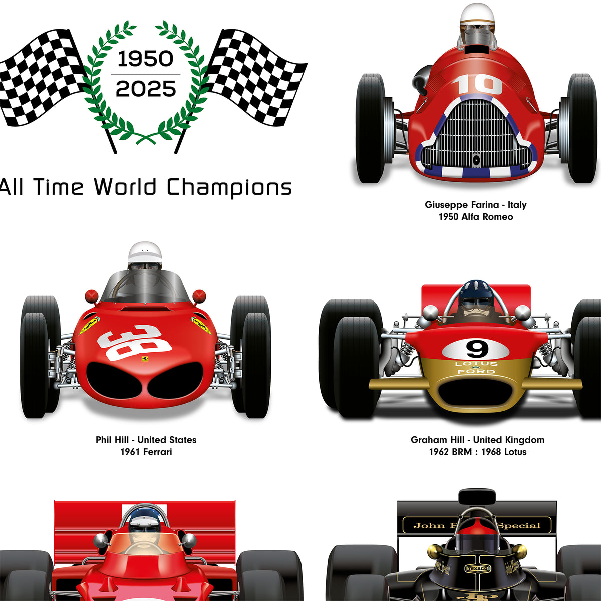 Formula 1 All Time World Champions Car Print