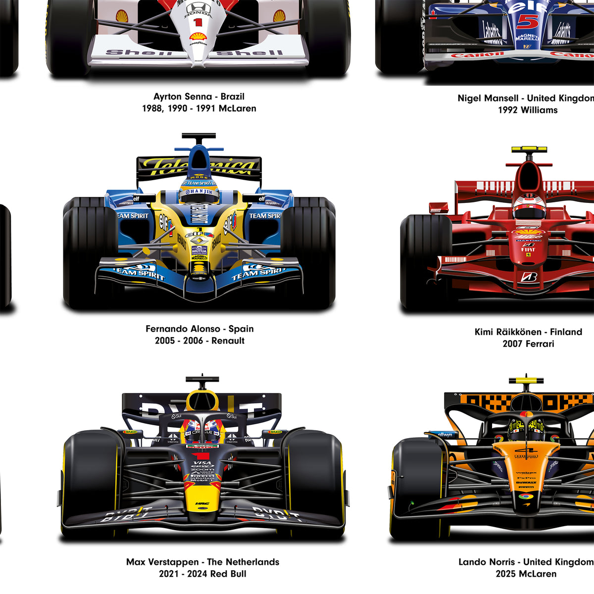 Formula 1 All Time World Champions Car Print