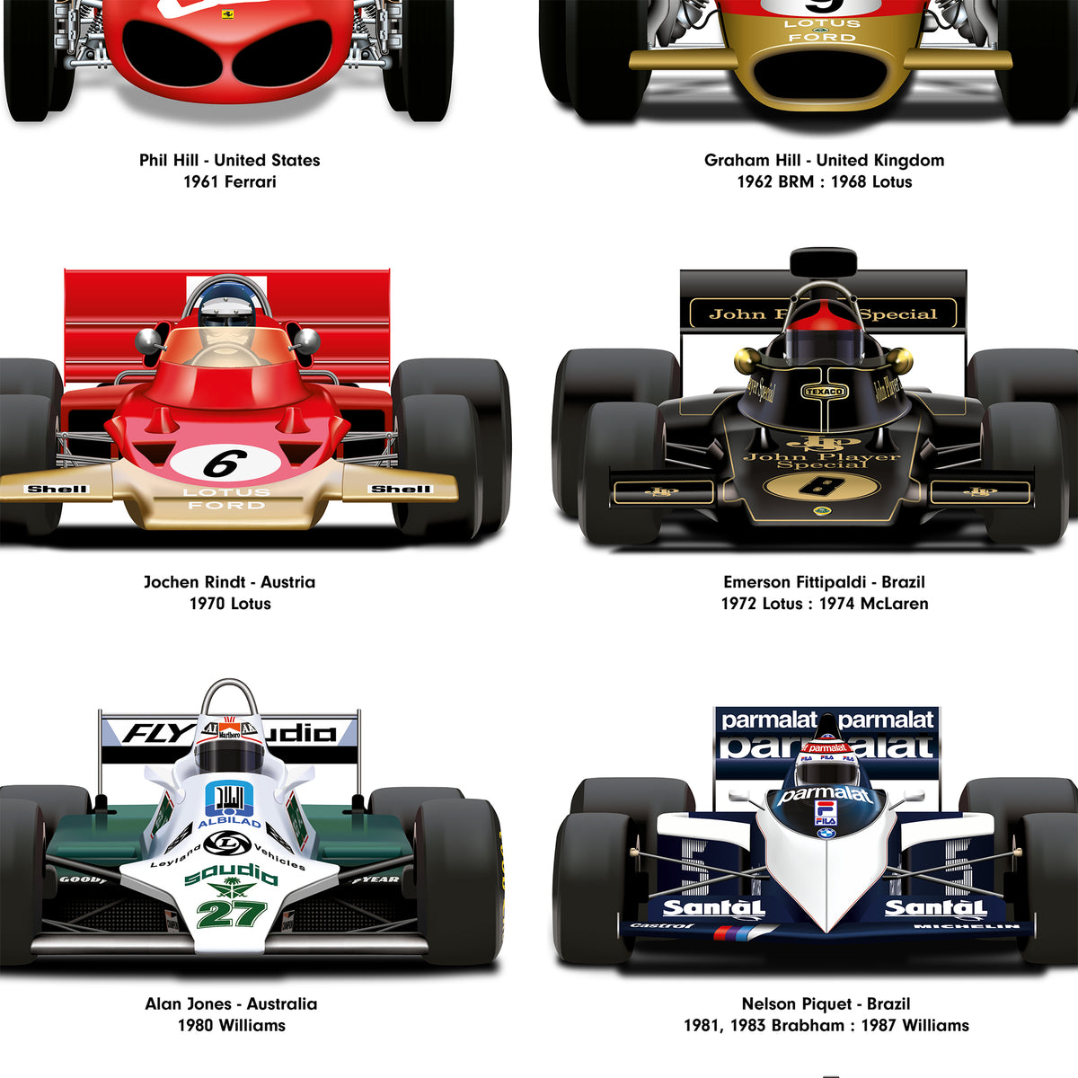 Formula 1 All Time World Champions Car Print
