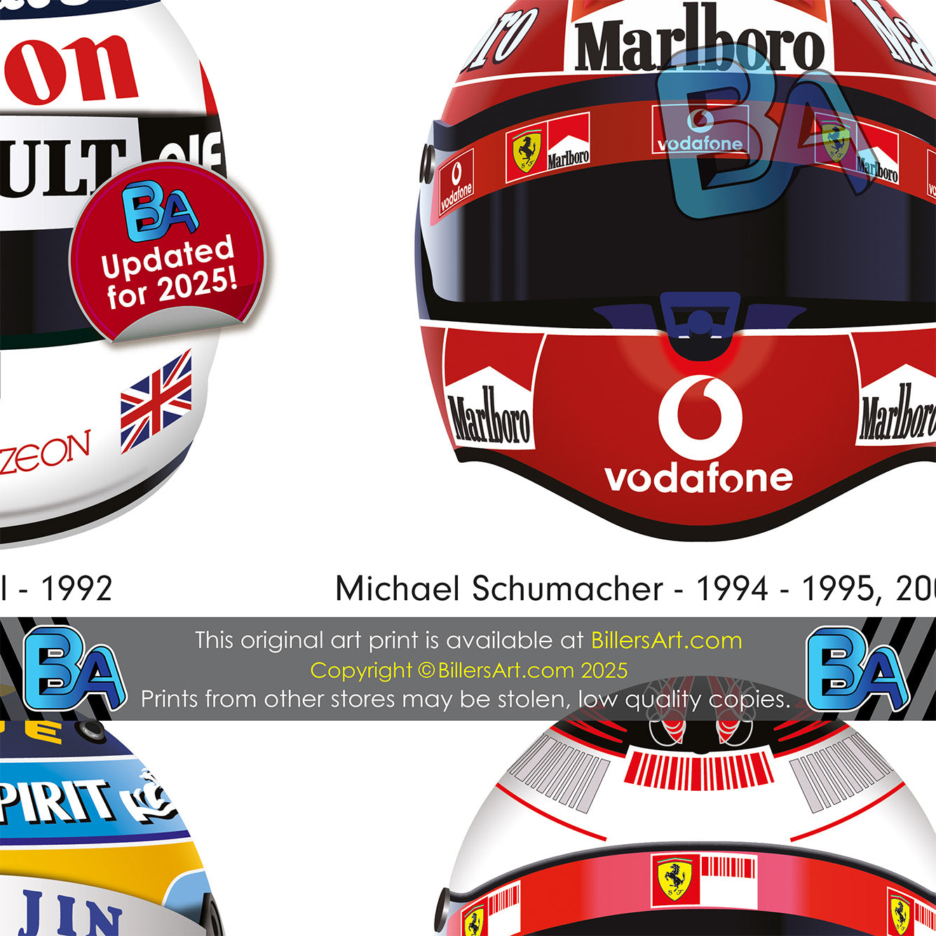 Formula 1 All Time World Champions Helmet Print