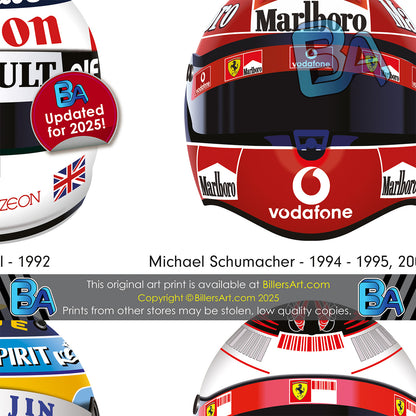 Formula 1 All Time World Champions Helmet Print